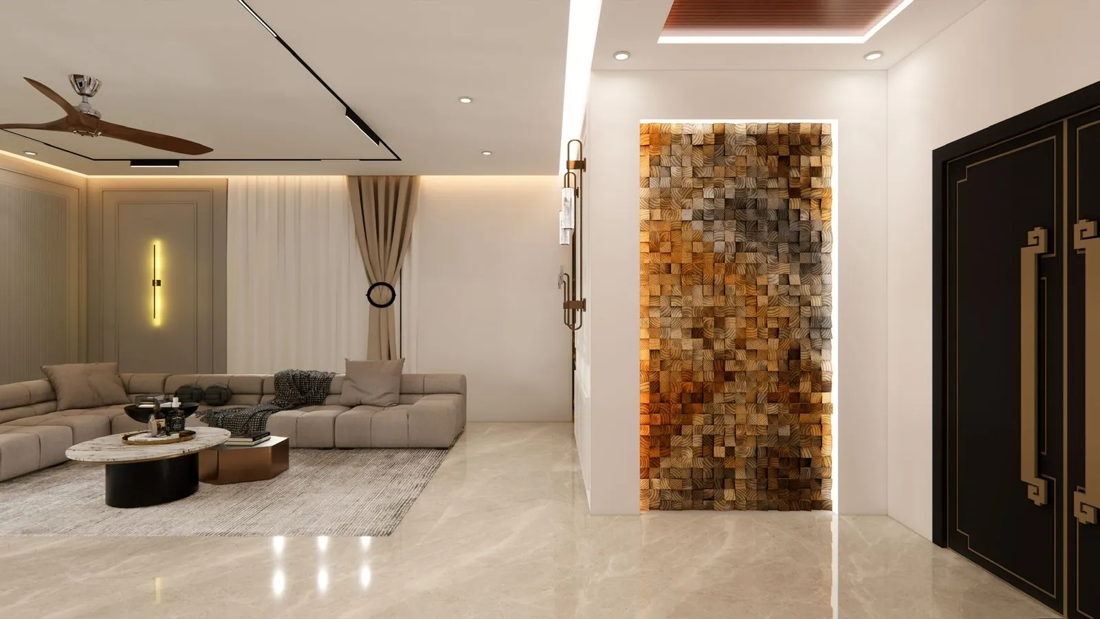 Living room with textured feature panel